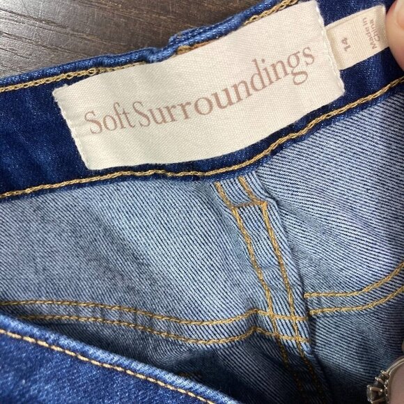 Soft Surroundings Ultimate Denim Flare Leg Jeans Size 14 Dark Wash Blue Stretch - Picture 4 of 16